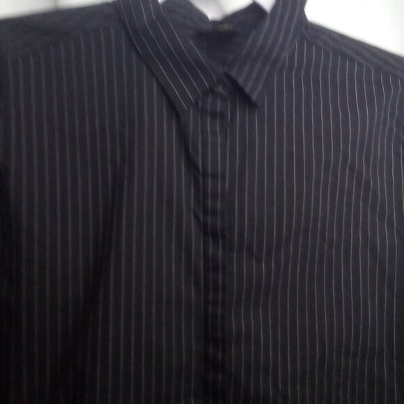 Worthington Blouse Shirt Women L Button Up 3/4 Sleeve Stripe Black White - Picture 7 of 16